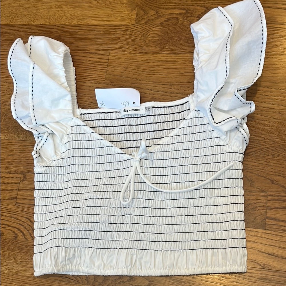 White Ruffle Sleeve Top